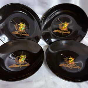 Vintage Set of 4 COUROC Anheuser Busch Black 8" Bowls - Inlaid Camel Golf Polo